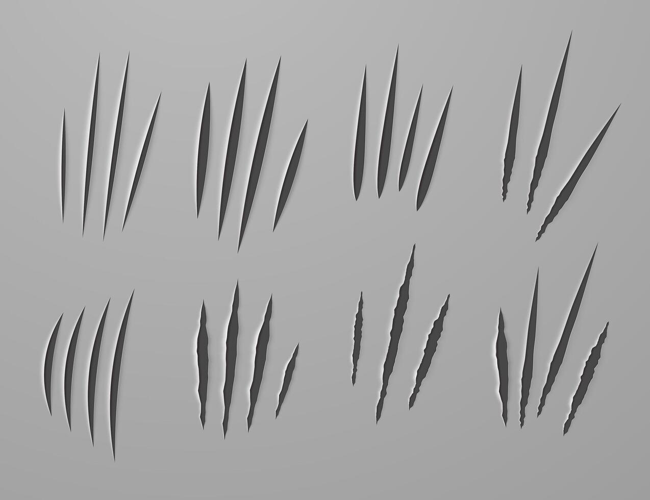 Realistic claw scratches or knife cuts on a flat surface of fabric or paper. vector