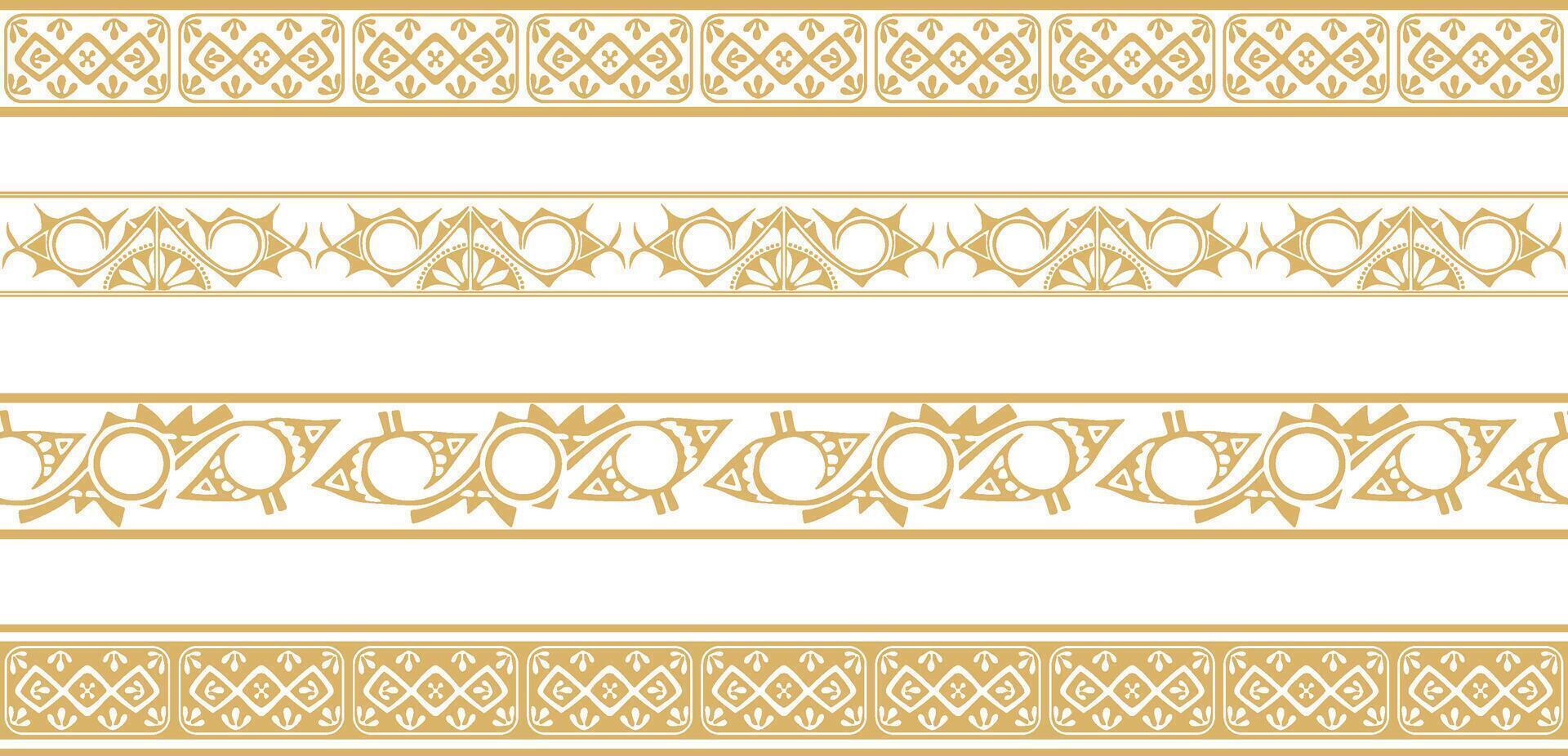 set of golden Native American national borders. frames in the style of the Aztecs, Mayans, Inca vector