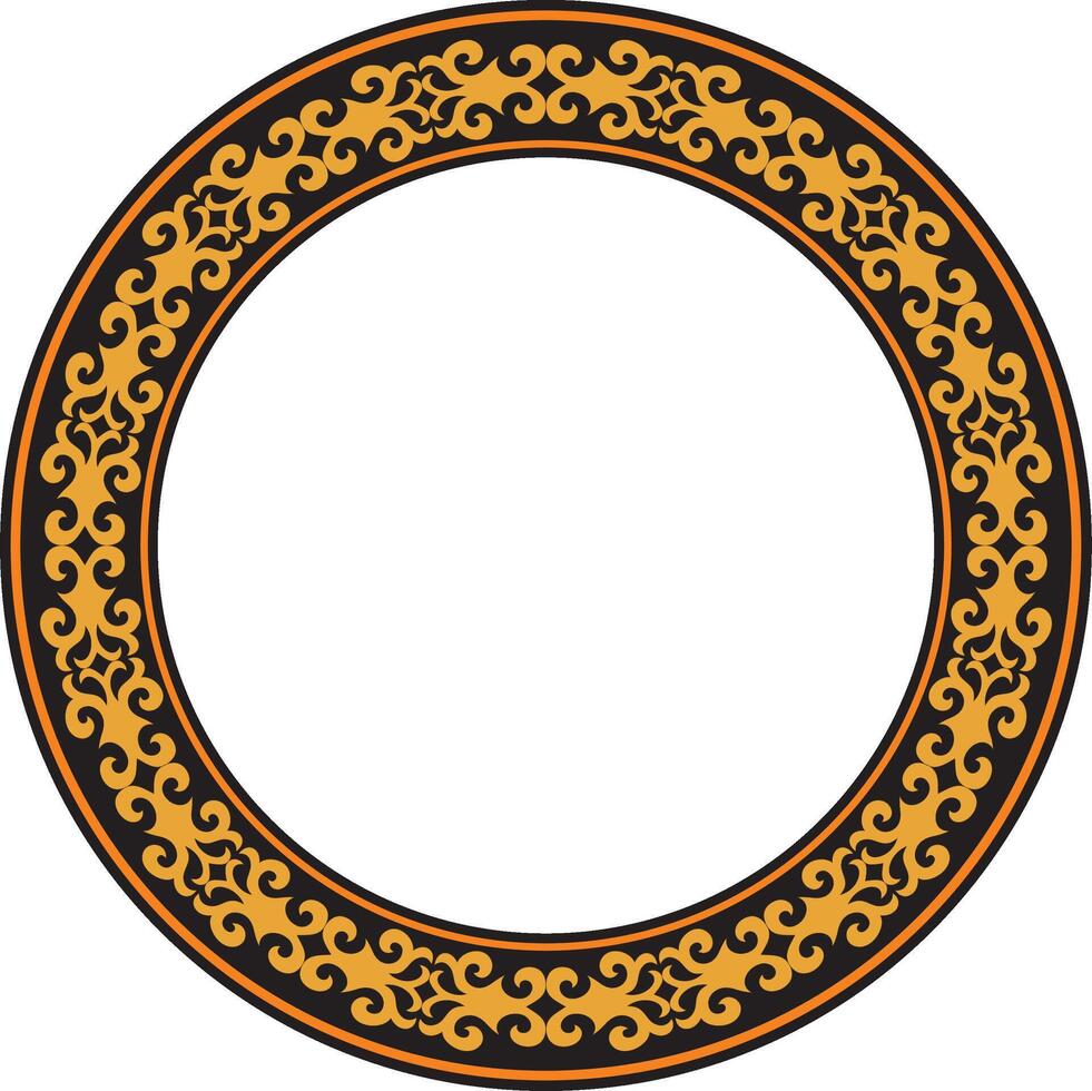 orange and black Kazakh national round pattern, frame. Ethnic ornament of the nomadic peoples of Asia, the Great Steppe, Kazakhs, Kirghiz, Kalmyks, Mongols, Buryats, Turkmen vector