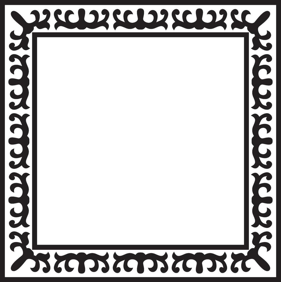 black monochrome square Kazakh national ornament. Ethnic pattern of the peoples of the Great Steppe, Mongols, Kyrgyz, Kalmyks, Buryats. Square frame borders vector