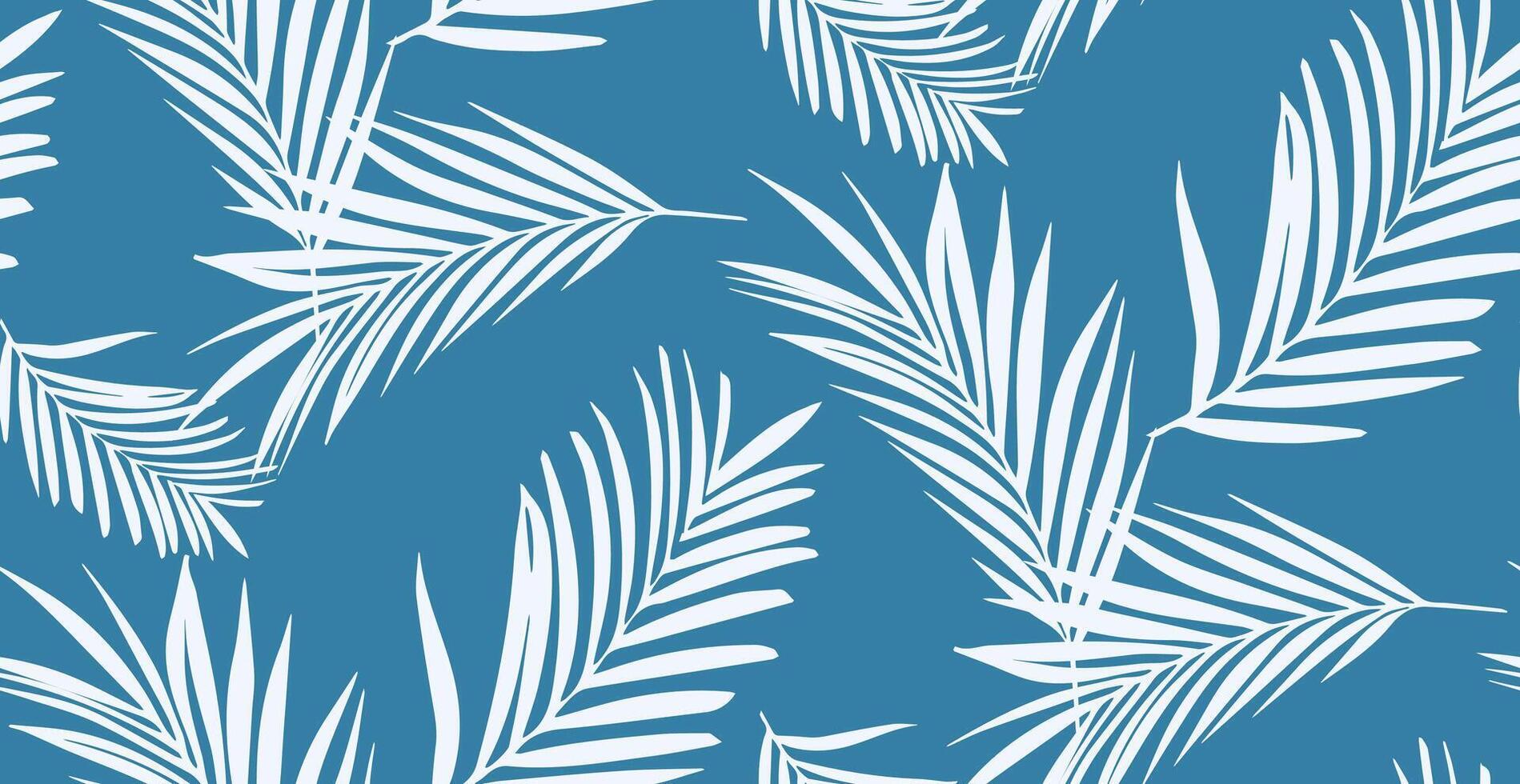 Palm leaf seamless pattern on blue background vector