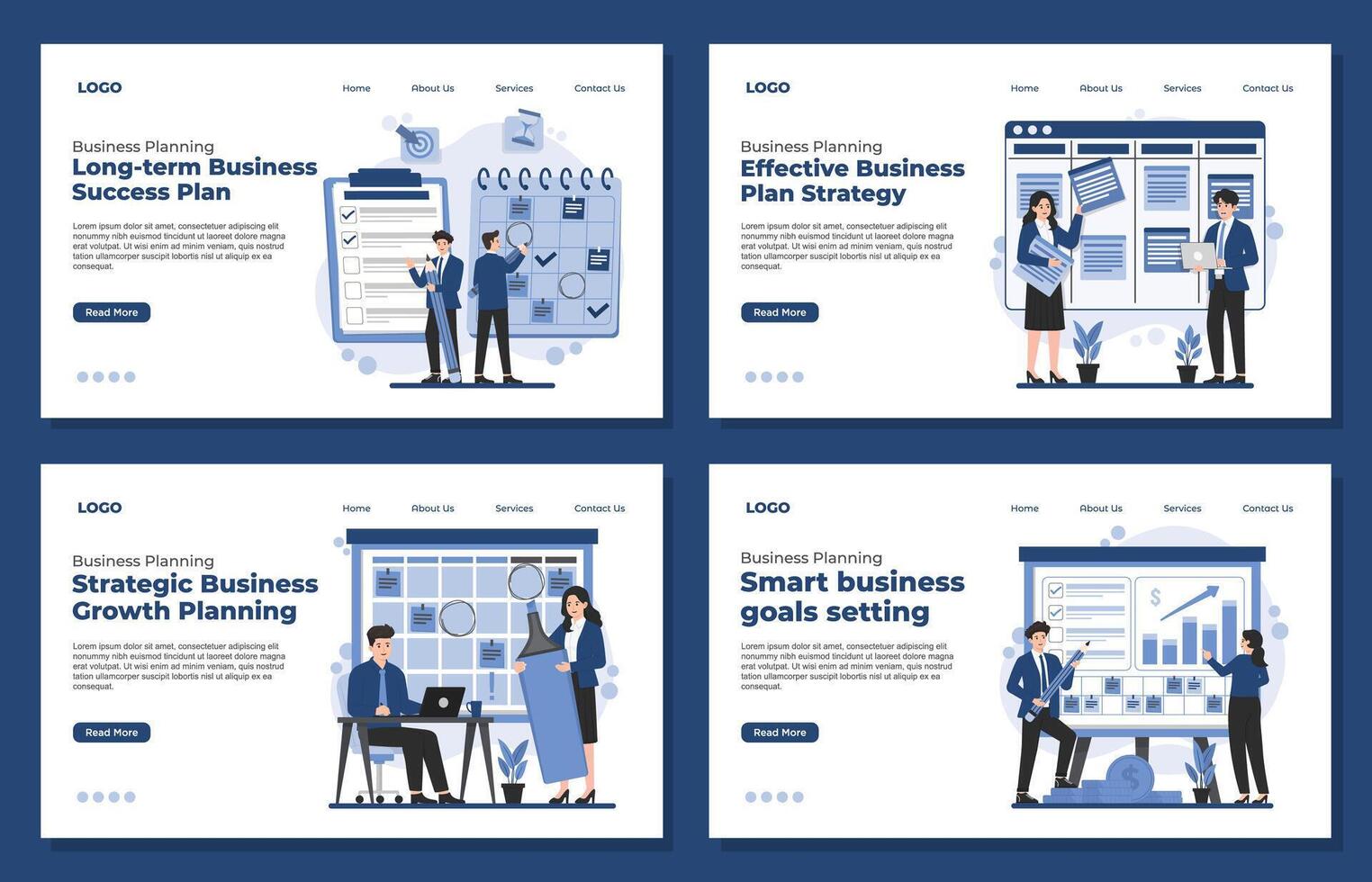 Set of flat design illustration concepts for Business planning strategy teamwork vector