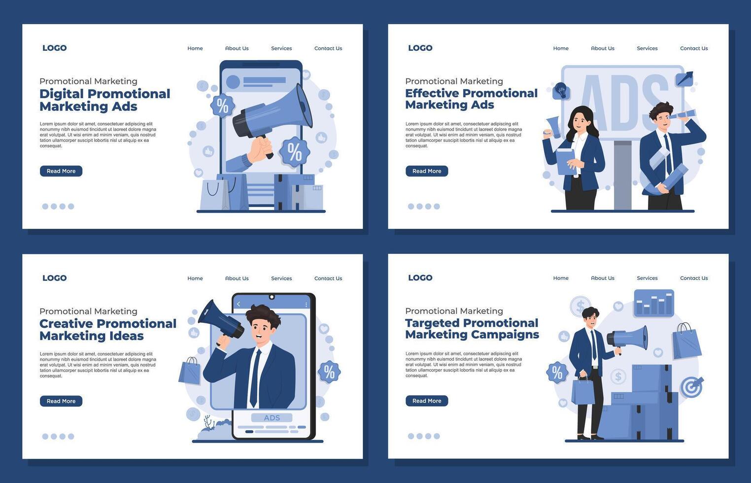Set of flat design illustrations concept of business marketing and advertising. Landing page templates for website and mobile website development. vector