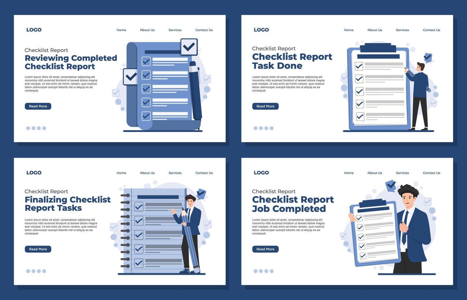 Landing page template Checklist report concept showing completed tasks, job done verification, and organized to-do list management vector