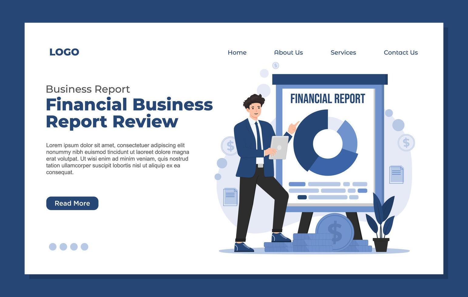 Flat design illustration concept of financial report, business analytics and planning. Landing page template. vector