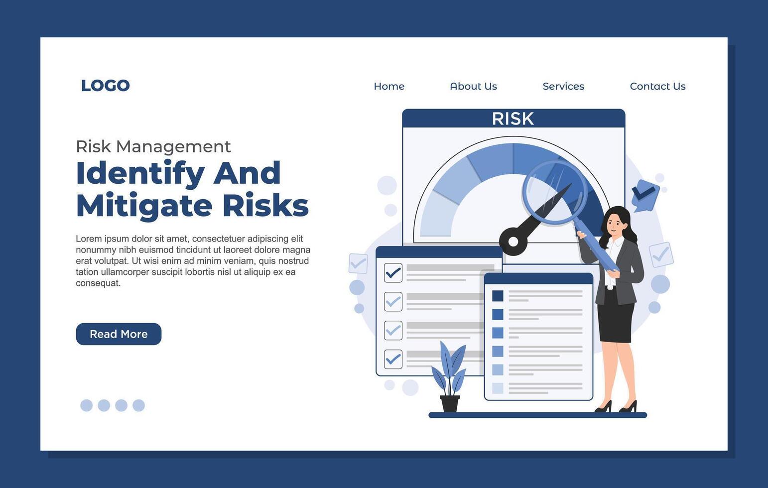 web site landing page design template. Business risk management vector