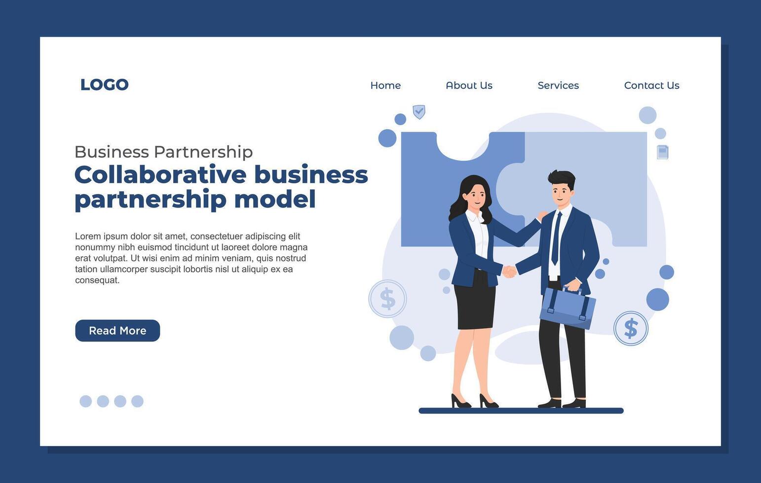 Landing page design template of Corporate Business Partnership. Flat style illustration. vector