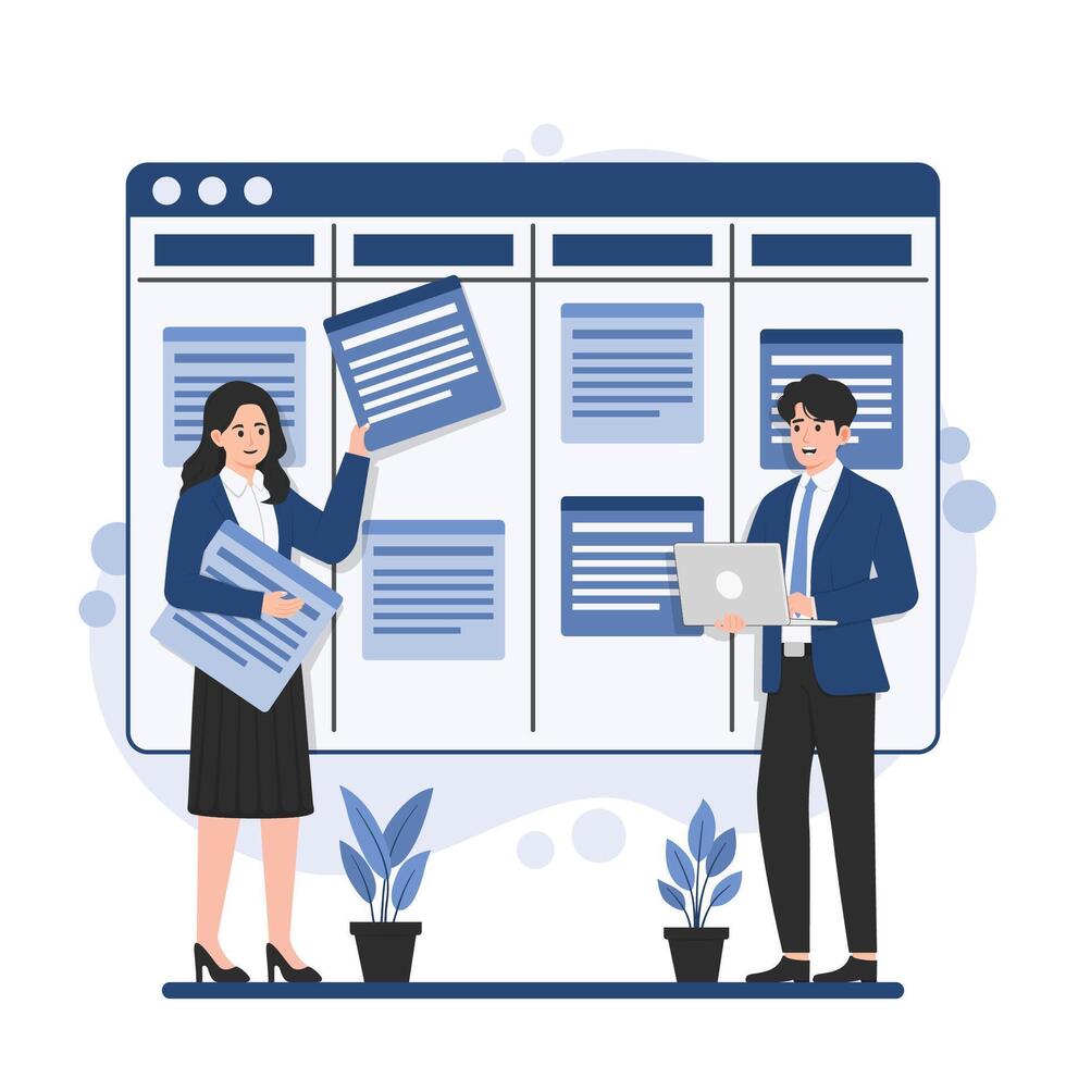 Business planning strategy teamwork concept illustration. Professional team working on growth goals vector