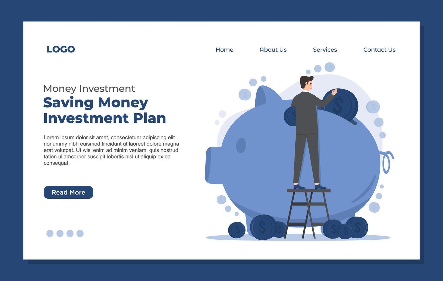 Landing page template of save money for retirement. Flat illustration. vector