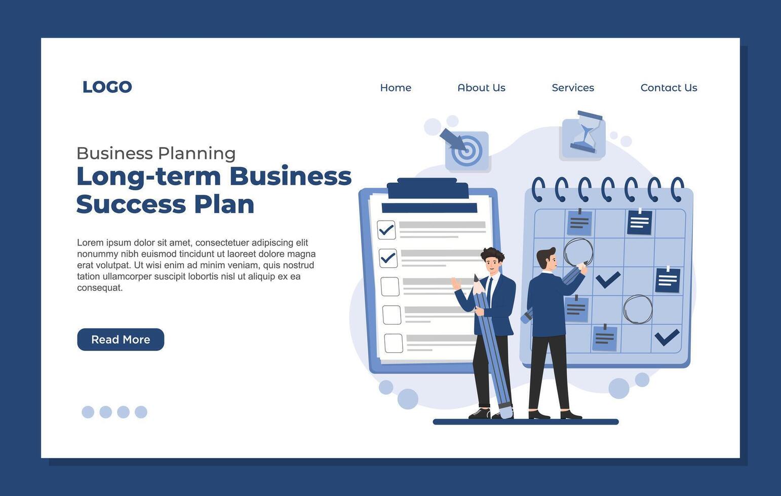 Landing page template Business planning strategy teamwork of business people, illustration vector