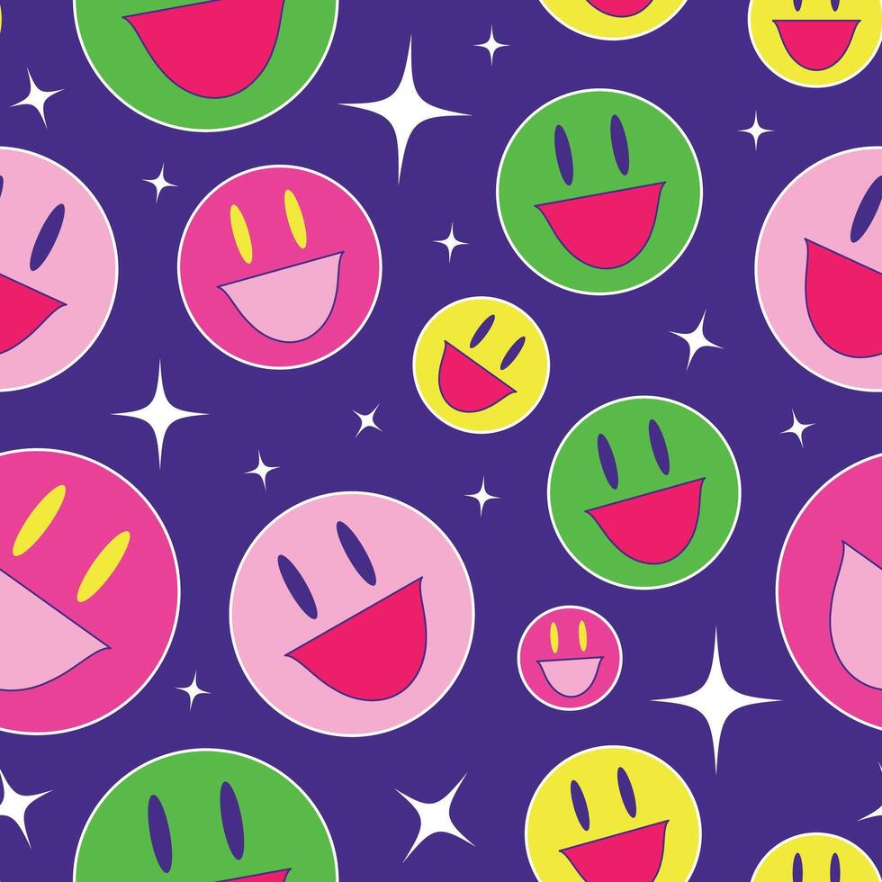 purple cute seamless pattern with funny faces vector