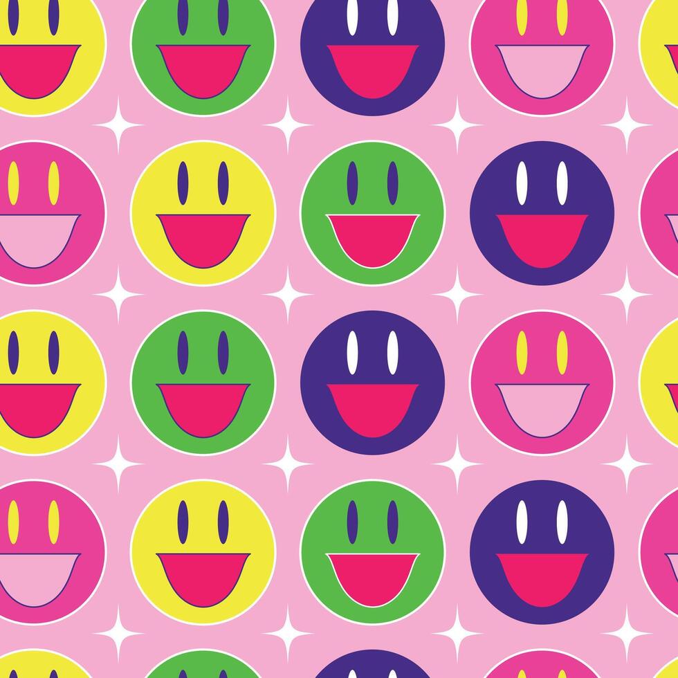 pink cute seamless pattern with funny faces vector