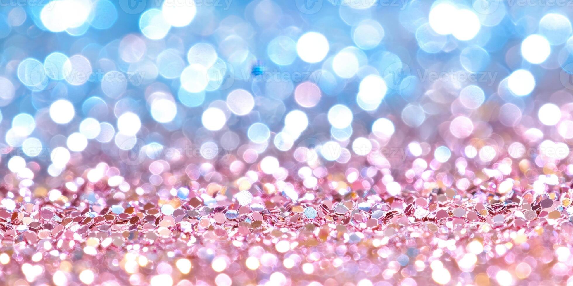 Pink abstract glitter surface shining under blue effect, creating a beautiful bokeh light, perfect for festive background photo