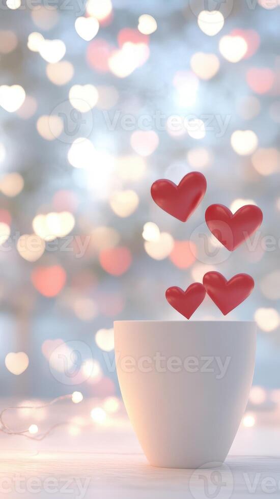 hearts Romantic many with background red, pink and white love floating valentine 3d photo