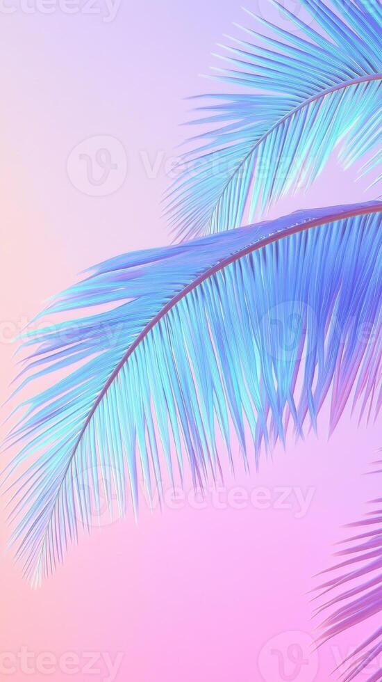 Colorful palm leaves evoke travel sense of tropical paradise against a soft pastel sky, perfect for summer a and themes background copy space for text photo