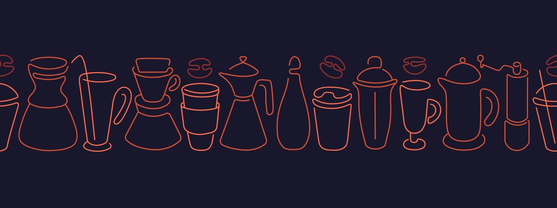 Coffee, tea, cocktail line pattern. Sketch cup Bar vector