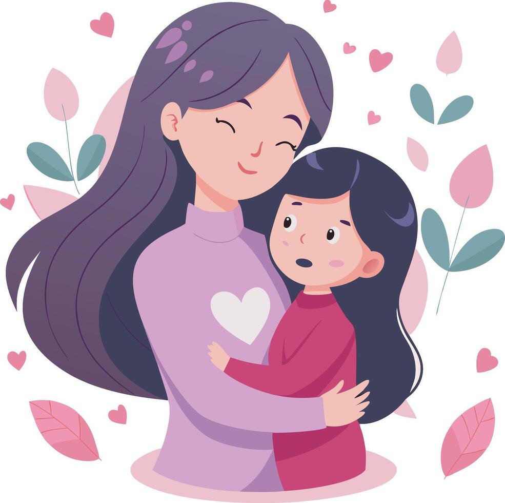 Beautiful Mother's Day Illustration Featuring a Loving Mom and Daughter in a Warm Hug vector