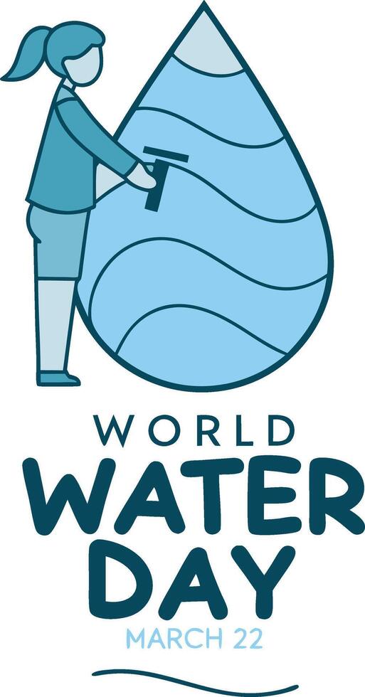 March 22 World Water Day Emblem with Aquatic Elements Promoting Water Conservation vector