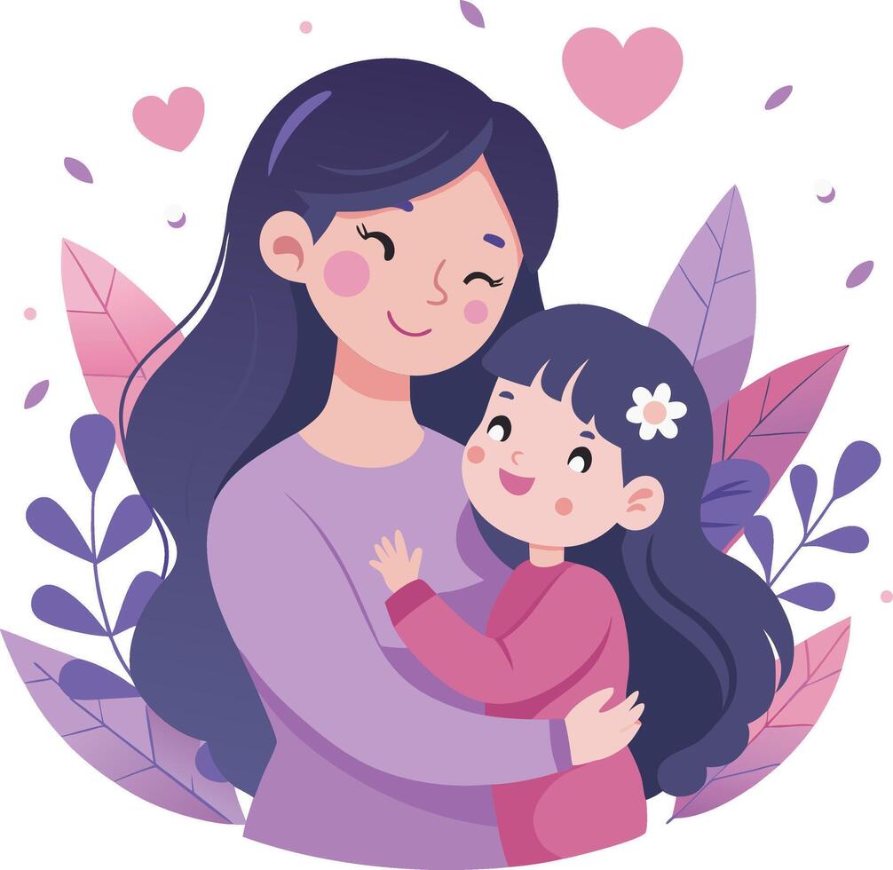 Happy Mother's Day Concept with Cute Mom and Child in a Tender Moment of Love and Care vector