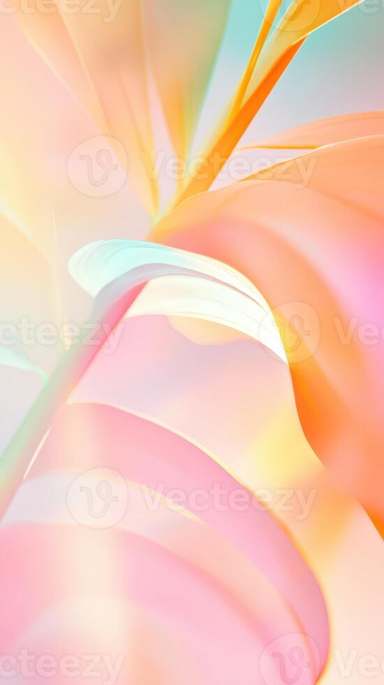 Holographic palm leaf shimmering with pastel iridescence, casting background tropical leaves landscape vertical ethereal photo