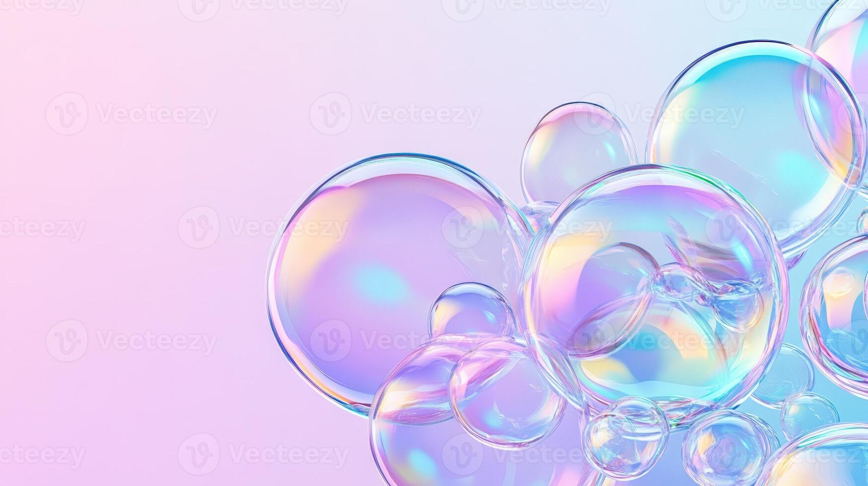 colorful soap bubbles floating against pastel children background, design gradient entertainment photo