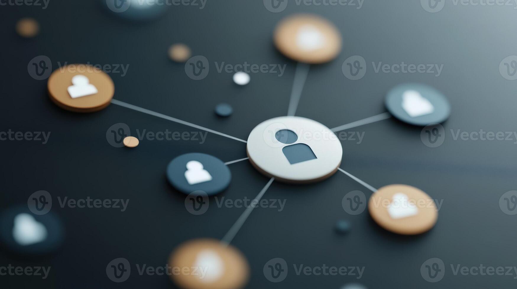 Network of circular interaction icons connecting, symbolizing digital communication and global social media user photo