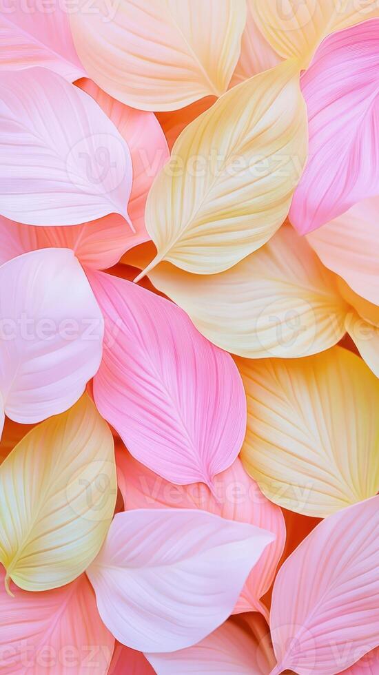 leaves pink and yellow Pastel layering, generating soft, ethereal botanical texture background photo