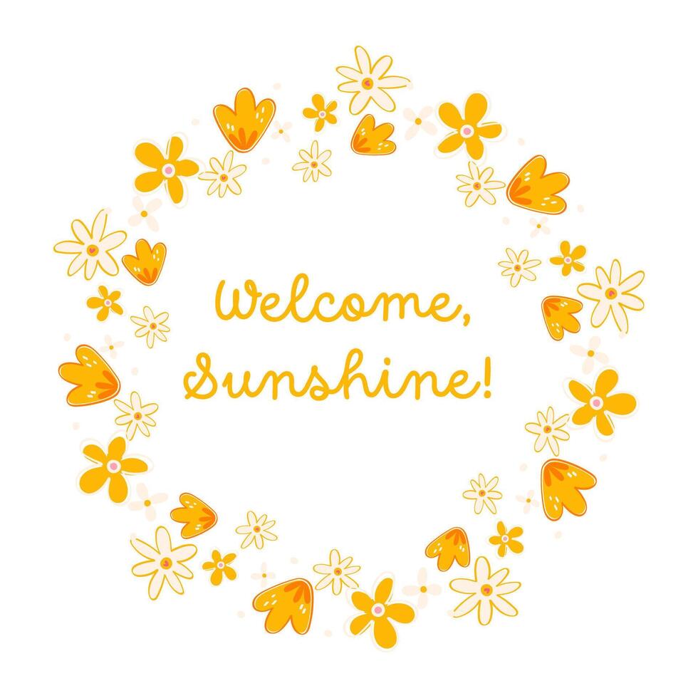 Warm Yellow Floral Wreath Welcome Sunshine Summer Digital Art vector