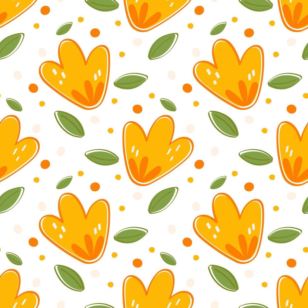 Orange Blossom Seamless Pattern with Greenery Cute Hand Drawn Floral Print for Fabric and Wallpaper vector