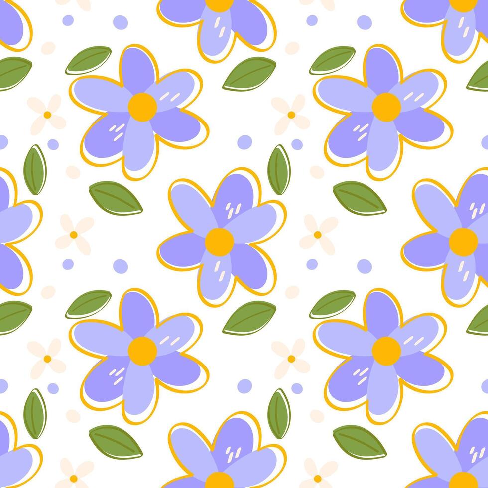 Lavender Daisy Seamless Pattern on White Background Romantic Hand Drawn Floral Art for Wedding Invitations and Prints vector