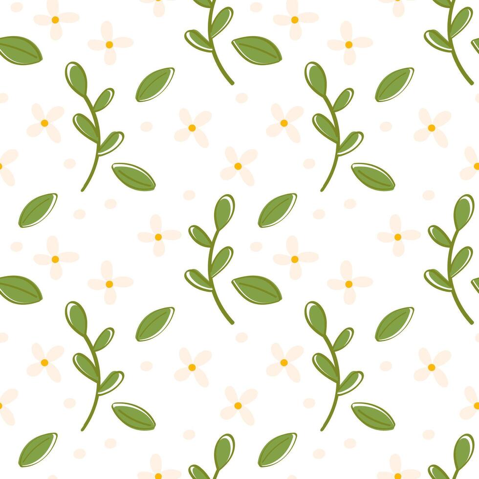 Seamless Floral Pattern with Green Leaves and White Flowers for Fabric, Wrapping Paper, Scrapbooking vector