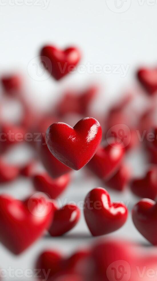3d red hearts drifting valentine against pristine concepts. background, symbolizing romantic sentiment, perfect for love related design white Vertical format photo