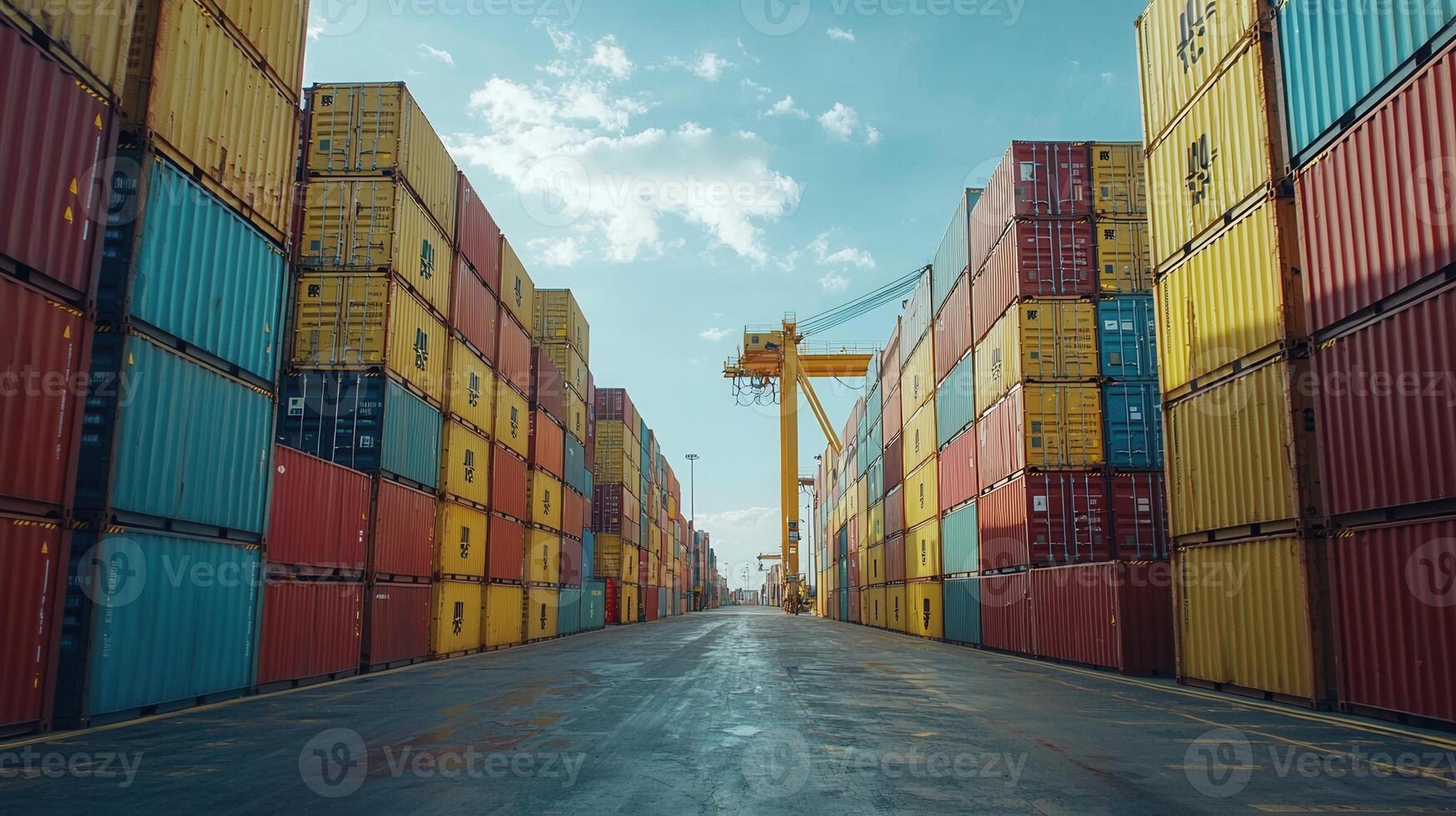 Colorful cargo containers neatly stacked at a bustling port shipping containers, transport, symbolize global trade and efficient logistics photo