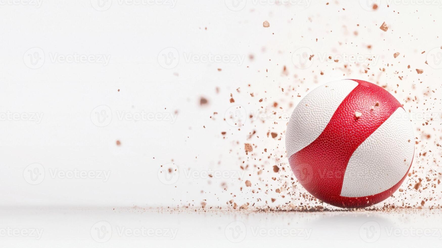 Volleyball shattering against ground, generating dramatic dust cloud during intense athletic moment on court sport concepts for space copy text photo