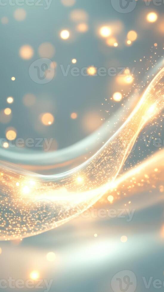 Abstract christmas background with golden creating flowing and particles a magical light bokeh effect on a teal backdrop. Vertical format photo