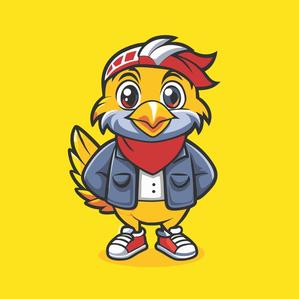 Vectorized Bird Art Cartoon Mascot Character with Line Art Design vector