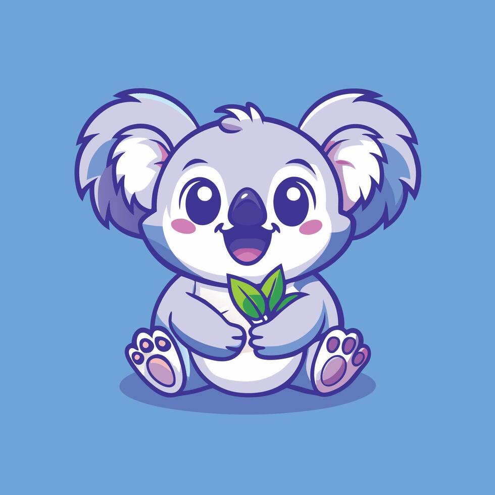 Adorable Koala Munching on Leaf A Mascot Character vector