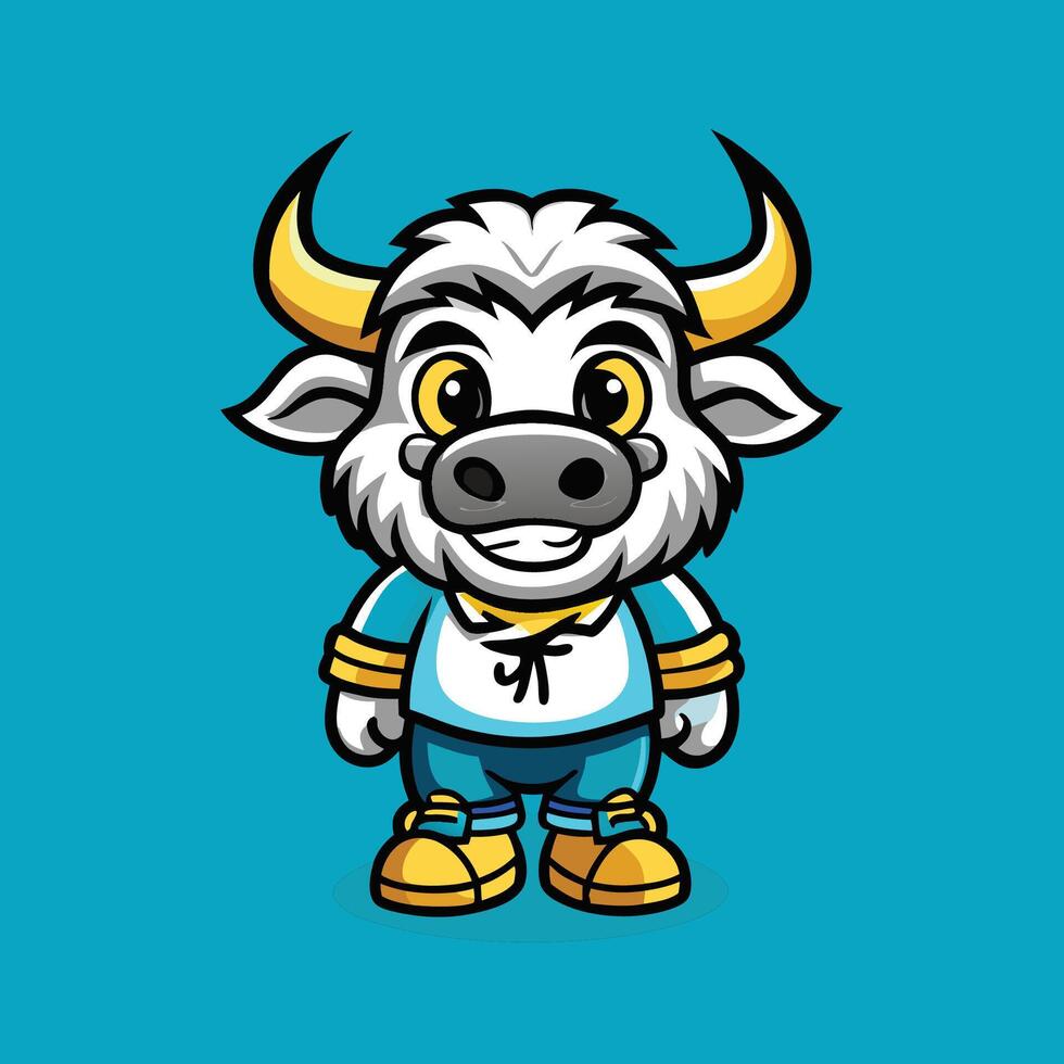 Cute Buffalo Mascot Character Logo in Cartoon Style vector