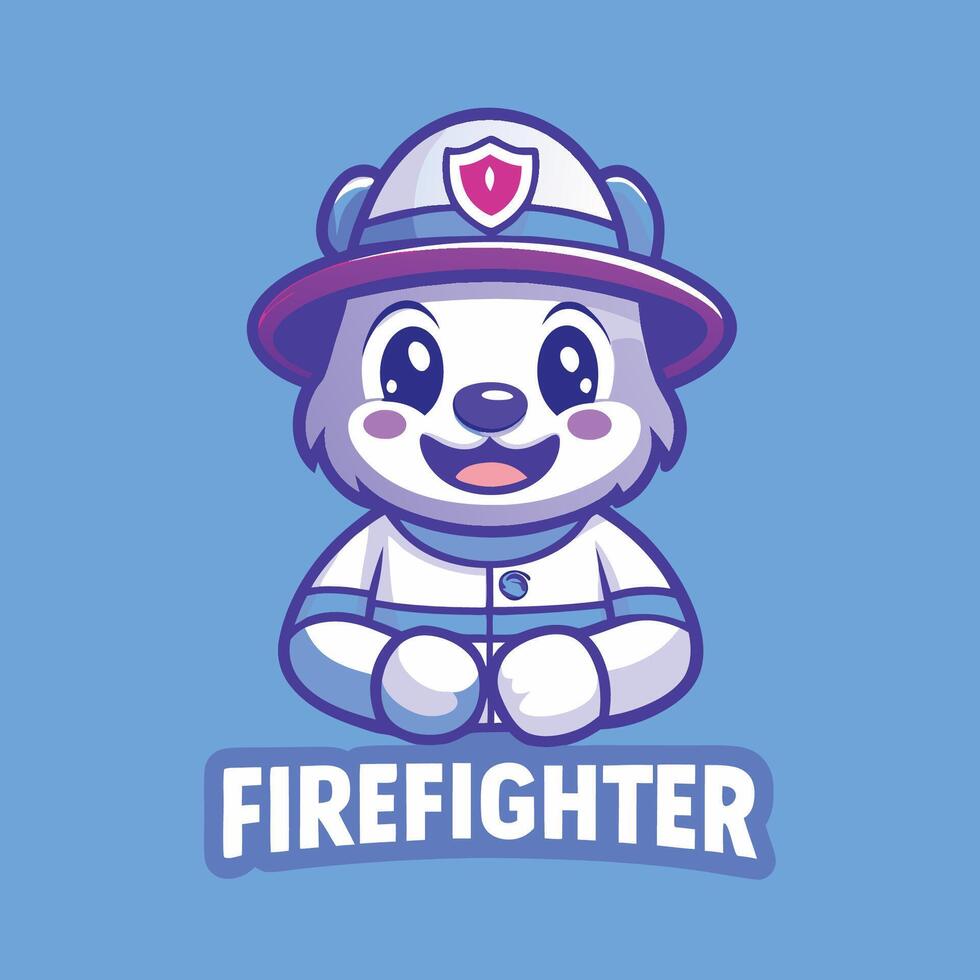 Adorable Firefighter Mascot Logo Character in a Firetruck vector