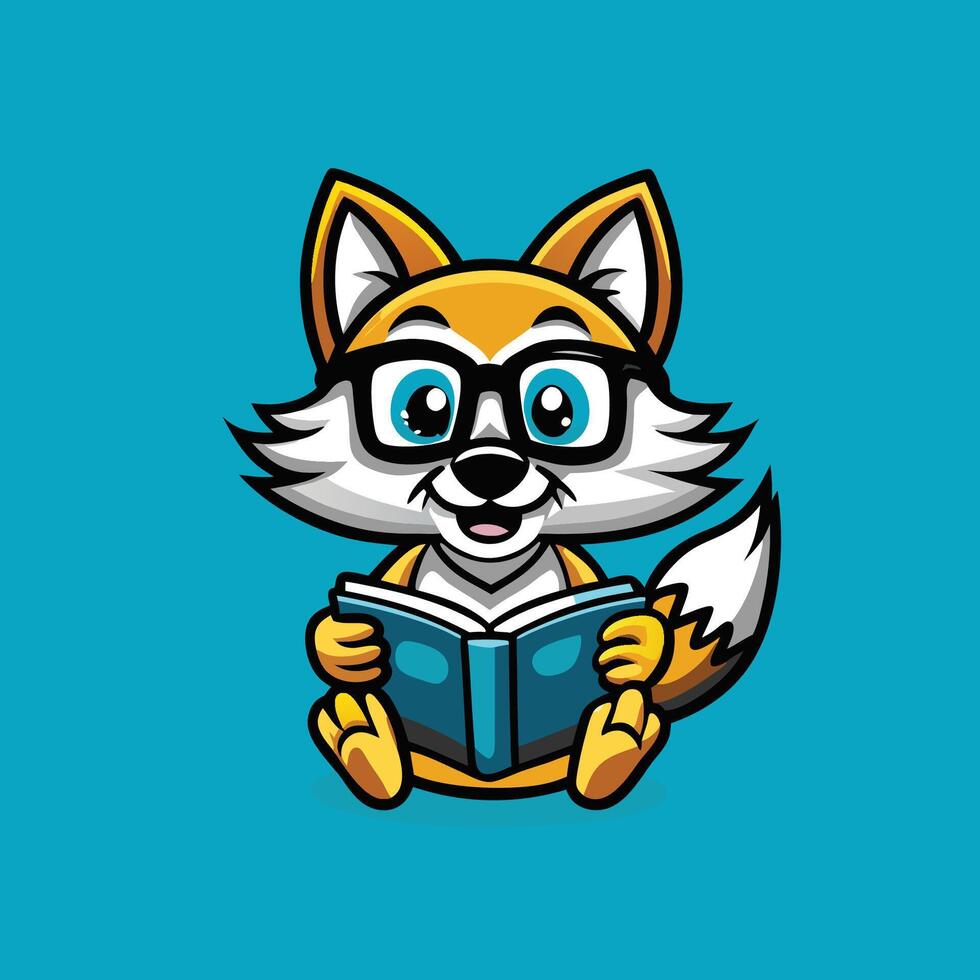 Cute Fox Character Reading a Book with Illustration vector