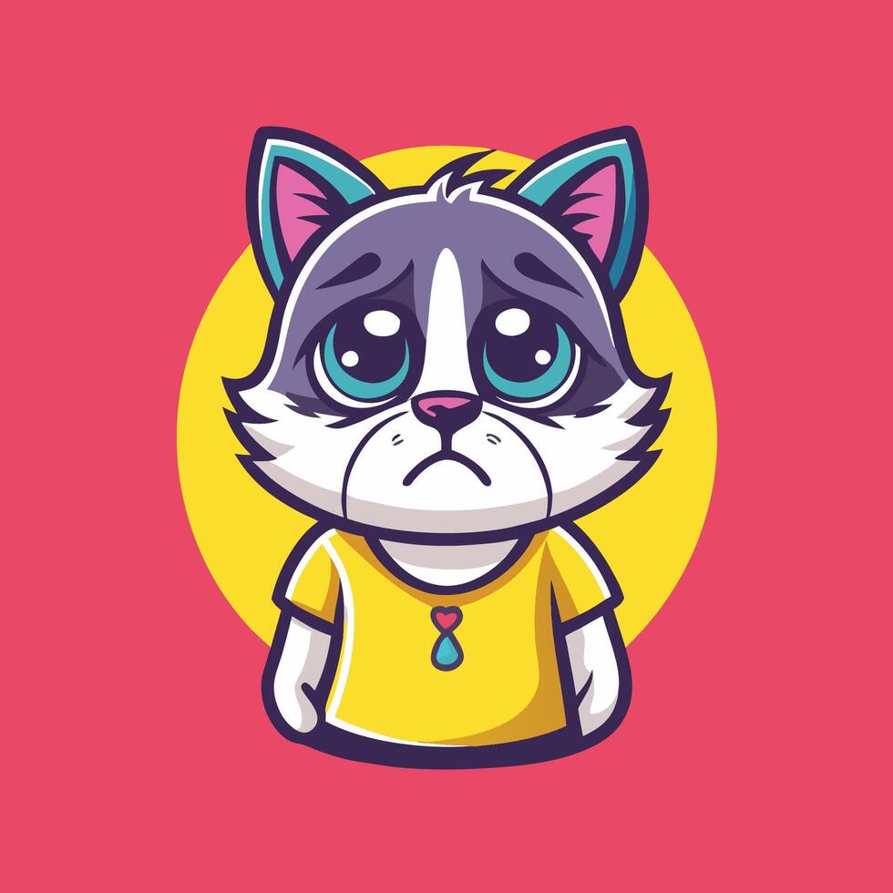 Melancholic Cat Mascot Character Cartoon Illustration in Format vector