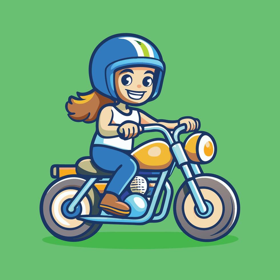 Depiction of a Woman on a Motorcycle Adorned with a Helmet vector