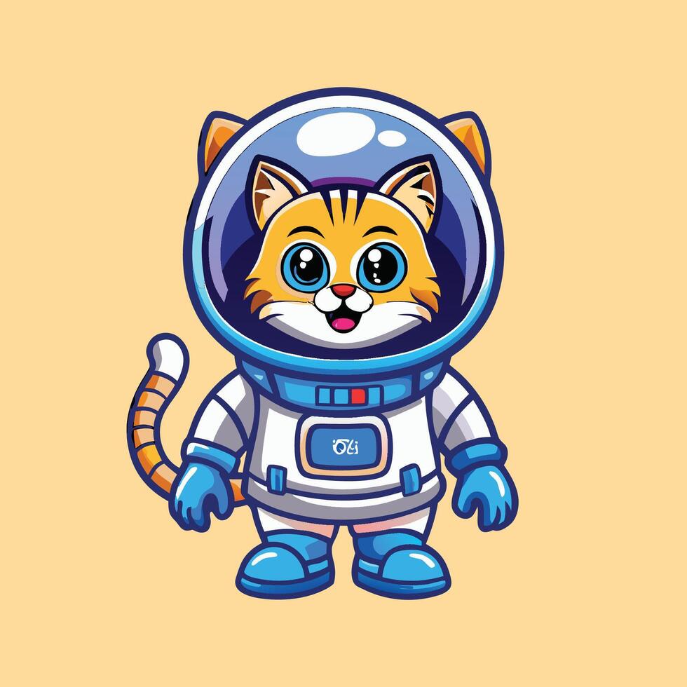 Adorable Cartoon Character Cat Astronaut Mascot Logo vector