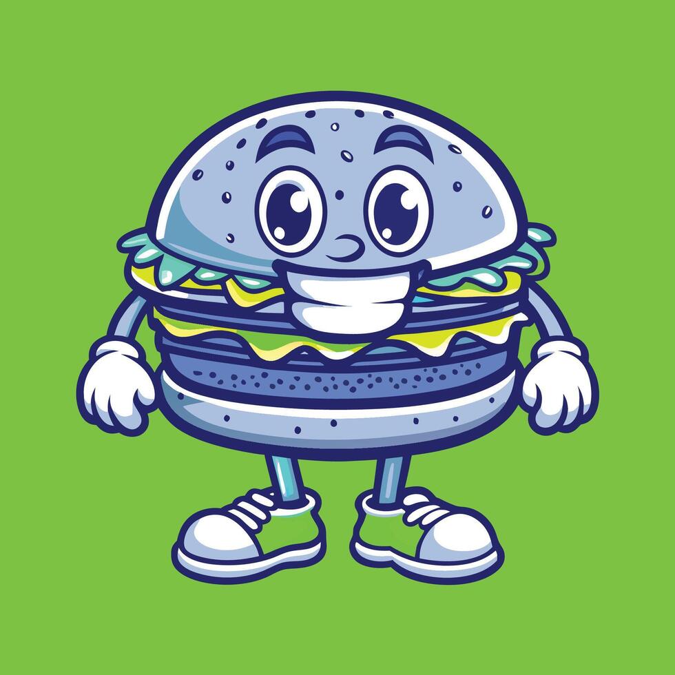 Animated Cartoon Character Hamburger with Limbs and Expressions vector