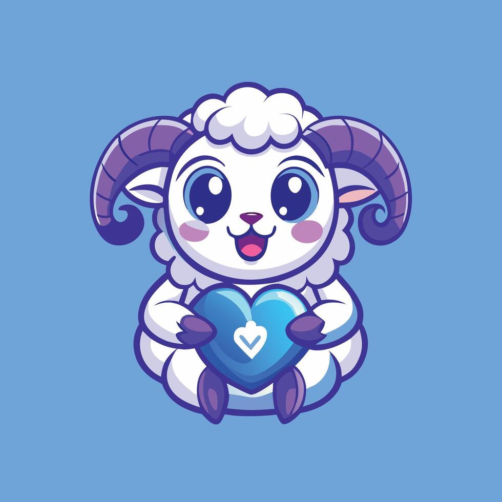 Adorable Cartoon Ram Sheep Expressing Love with a Heart vector
