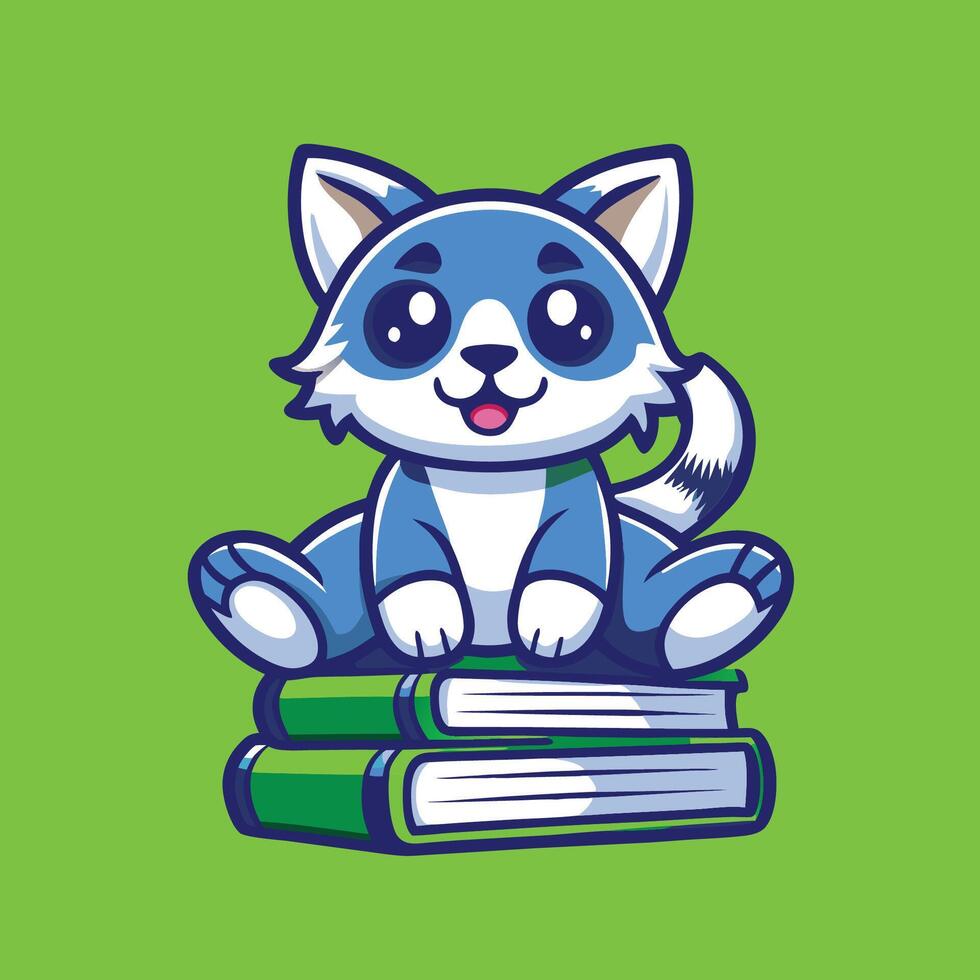 Cute Cat Mascot Perched Atop a Stack of Books, Ideal for Educational or Book Related Projects vector