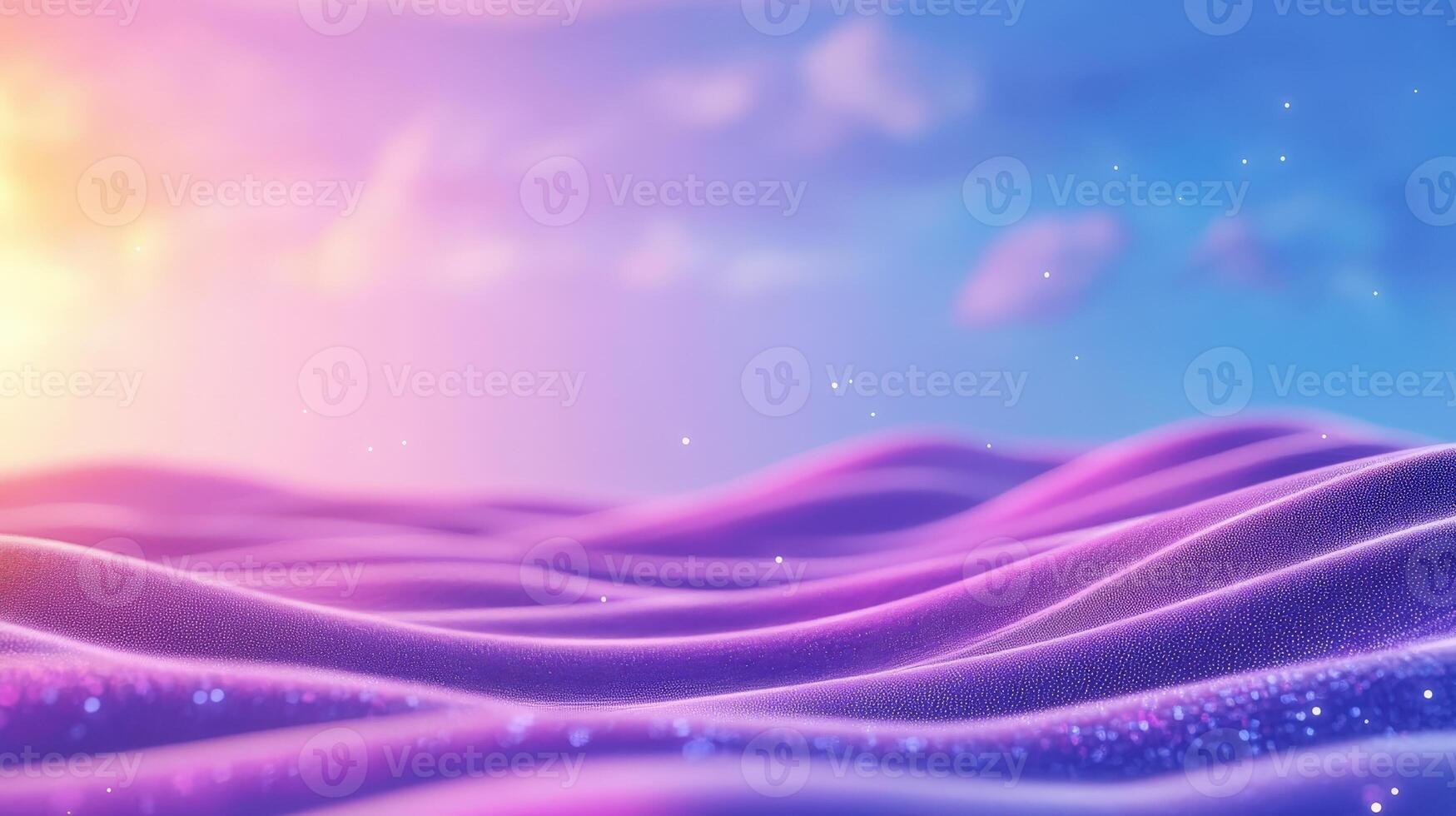 Colorful abstract purple landscape under with glitter and bokeh effect background a pastel colored sky with clouds photo