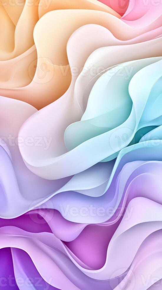 Soft satin fabric flowing, generating delicate pastel waves Vertical minimal abstract background. against format photo