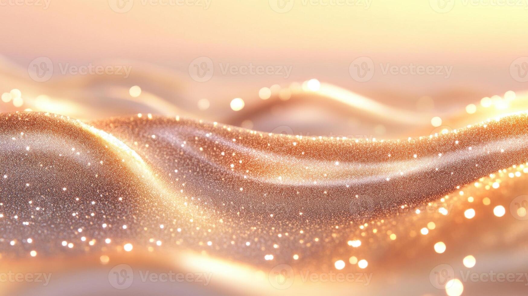 Golden with rippling, wave sparkling texture luminous particles against metallic fabric background, embodying luxury, elegance, festive aesthetic photo