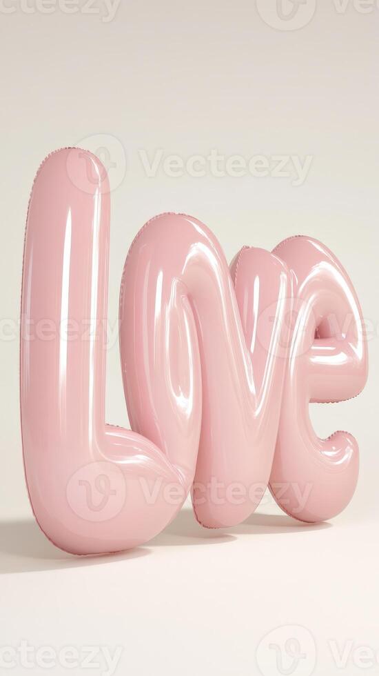 on Pink inflatable letters spelling love stand 3d a light background, symbolizing romance, affection, and valentine's day. Vertical format photo